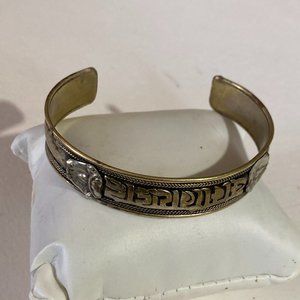 Gorgeous, unusual brass and silver bracelet with text